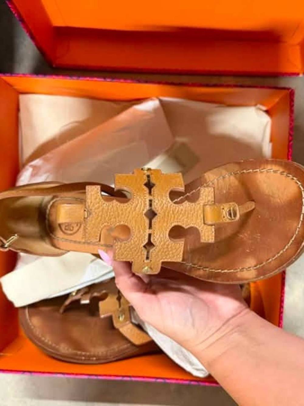 Tory Burch Tan Leather Logo Wedges